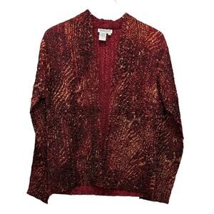 Coldwater Creek Size S Crinkle Jacket Top Sequin Gold Burgundy
